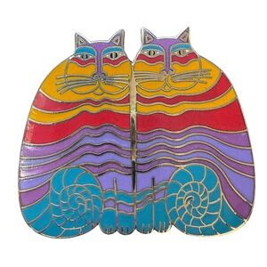 Vintage Laurel Burch Rainbow Cats Enamel Cloisonné Pin Brooch Colorful Signed